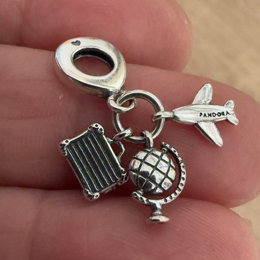 Pandora Silver Travel Charm With Airplane, Globe & Luggage